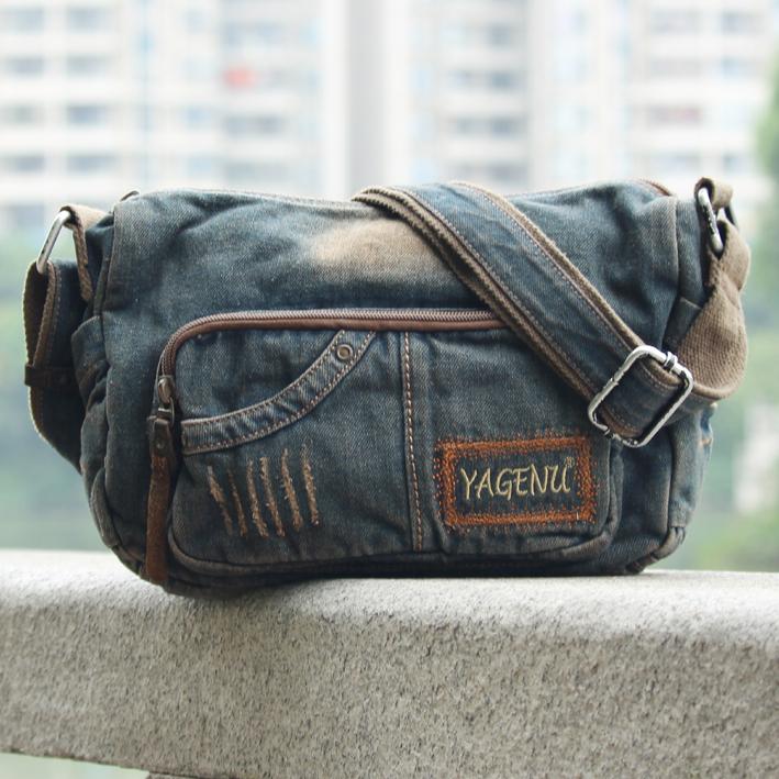 Fashion Blue Denim Mens Womens Side Bag Shoulder Bag Blue Jean Messenger Bags For Women