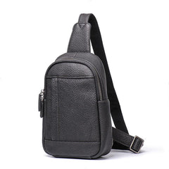 Trendy Black Leather Men's Sling Bag Chest Bag Brown Sling Crossbody Bag One Shoulder Backpack For Men