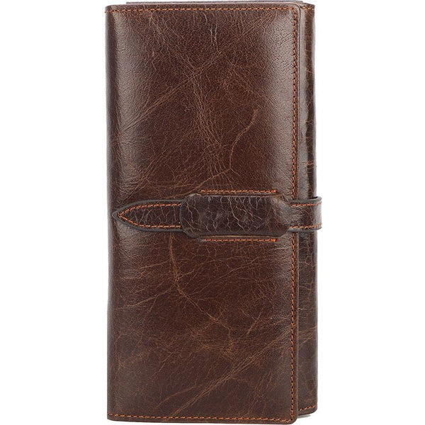 Dark Coffee Leather Mens Bifold Long Wallet Multi-cards Bifold Long Wallet For M ZOY0099069