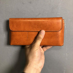 Handmade Leather Mens Cool Wallet Long Leather Wallet Clutch Wristlet Wallet for Men