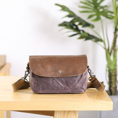 Leather Canvas Mens Small Side Bag Gray Courier Bag Postman Bag Messenger Bag for Men
