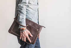 Handmade leather clutch bag wallet leather ipad case men Black long wallet