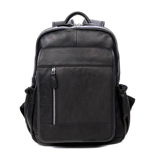 Black Business Mens Leather 14-inch Computer Backpacks Cool Travel Black Backpac MSG04381265