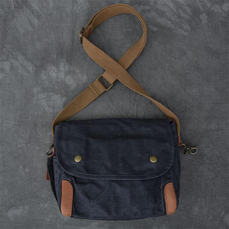 Canvas Leather Mens Womens Dark Gray Vintage Side Bag Khaki Messenger Bag Small Shoulder Bag For Men
