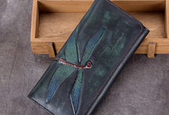 Genuine Leather Wallet Long Dragonfly Wallet Purse For Men Women - EverHandmade