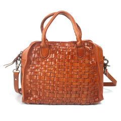 Best Leather Handbags Weaved Brown Leather Tote Handbag - Annie Jewel