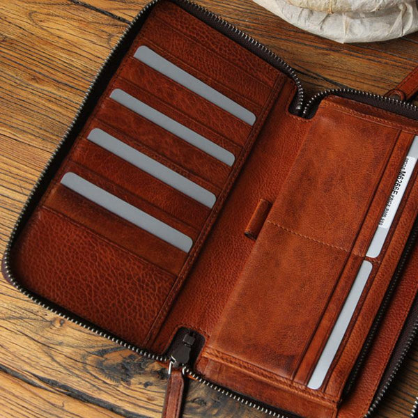Genuine Leather Mens Cool Long Leather Wallet - Back View
