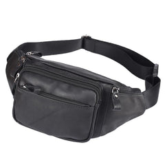 Badass Leather Fanny Pack Men's Black Chest Bag Hip Bag 8 inches Waist Bag For Men