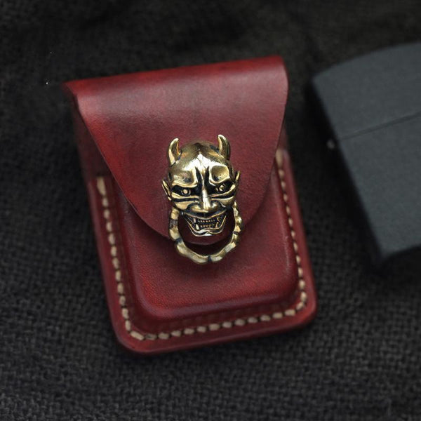 Wine Red Leather Mens Zippo Lighter Cases - Back View