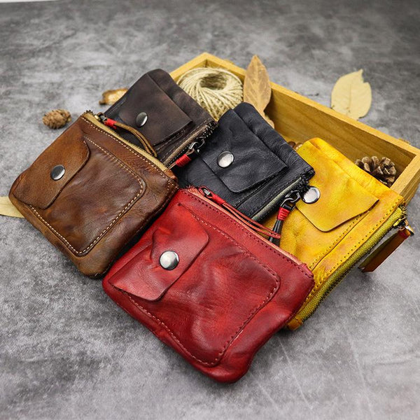 Vintage Brown Leather Men's Coin Wallet Black Small billfold Wallet For Men FY00581038