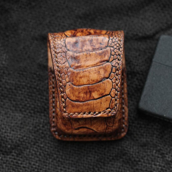 Badass Brown Leather Mens Zippo Lighter Cases - Back View