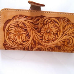 Handmade Leather Tooled Floral Mens Long Wallet Cool Long Wallet for Men