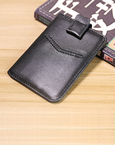 Slim Womens Black Leather Card Holder Wallet Vertical RFID Minimalist Card Holders Wallet for Ladies