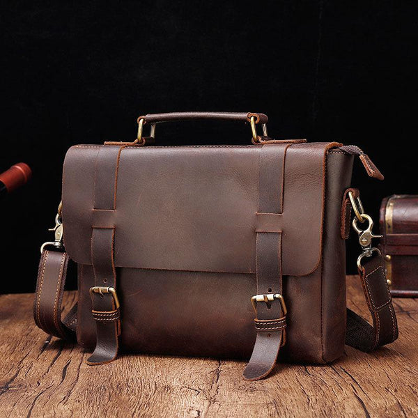 Vintage Brown Leather Men's Profess Briefcase Business Brown Shoulder Briefcase FY02581153