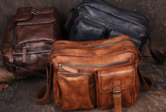 Cool Small Leather Mens Messenger Bag Brown Courier Bag Side Bag Postman Bag for men - EverHandmade