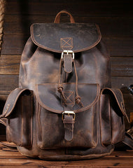 Cool Coffee Leather Mens Backpacks Large Vintage Large Travel Backpack for Men
