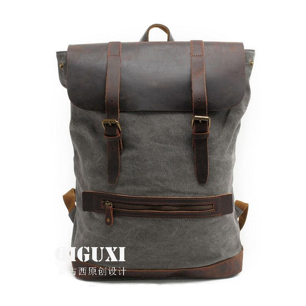 Cool Canvas Leather Mens School Backpack Laptop Backpack Canvas Travel Backpack QGX01981134