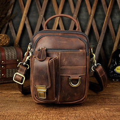 Mens Leather Small Side Bag COURIER BAG Waist Bag Holster Belt Case Belt Pouch for Men