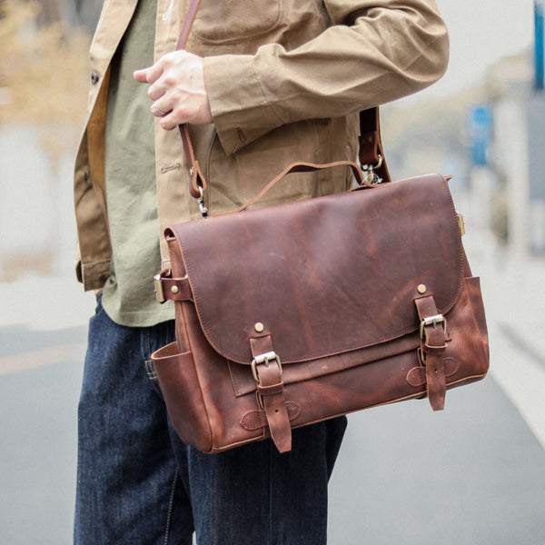 Vintage Dark Brown Leather Mens 14 inches - Back View
