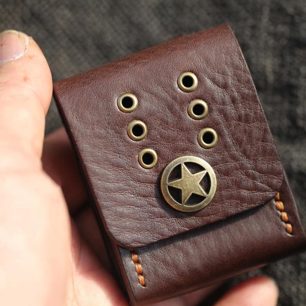 Cool Coffee Handmade Leather Mens Zippo Lighter - Back View