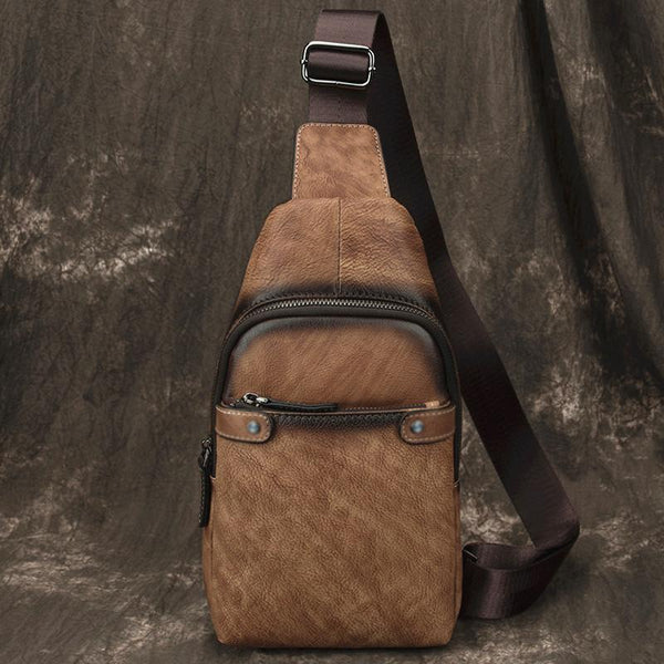 Vintage Brown LEATHER MENS One Shoulder Backpack - Back View