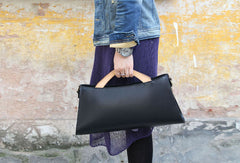 Handmade handbag black purse leather crossbody bag shoulder bag women