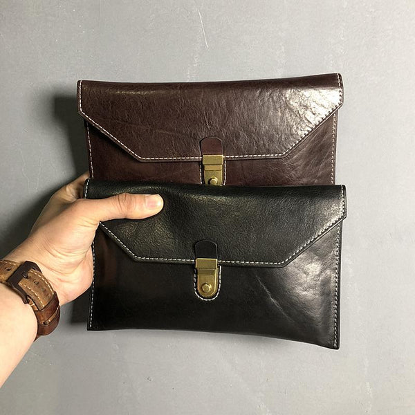 Cool Leather Black Mens Clutch envelope wallet - Back View