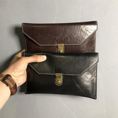 Cool Leather Black Mens Clutch envelope wallet Brown Clutch Wallet Wristlet Wallet for Men