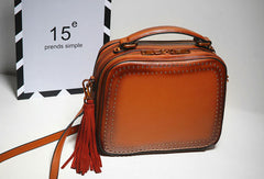 Genuine Leather handbag rivet bag tassels shoulder bag for women leather bag - EverHandmade