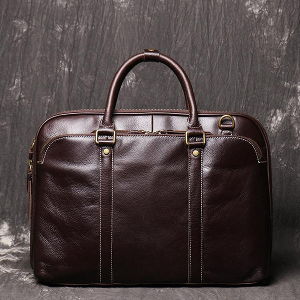 Brown Leather Mens Business 15.6 inches Laptop - Back View