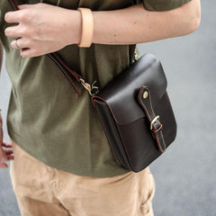 Dark Brown Vintage Leather Mens Small Messenger Bag Waist Bag Belt Pouch Bag For Men