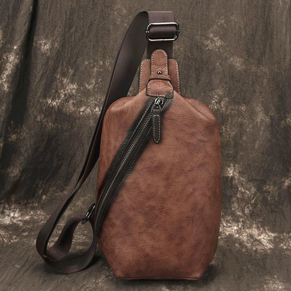 Vintage Brown LEATHER MENS One Shoulder Backpack - Back View