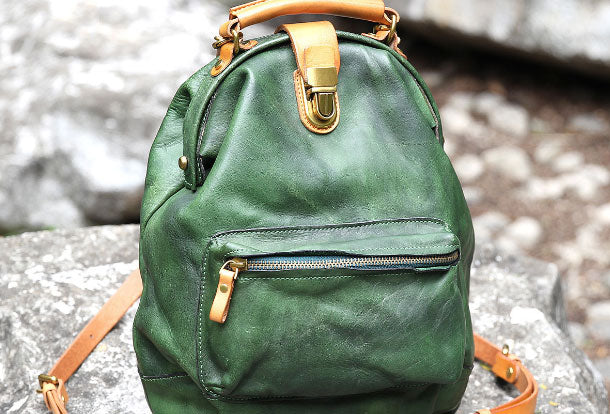 Handmade Leather cute backpack bag shoulder bag green women leather purse - EverHandmade