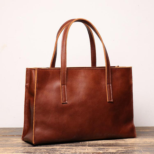 Vintage Mens Womens Leather Large Brown Tote - Back View