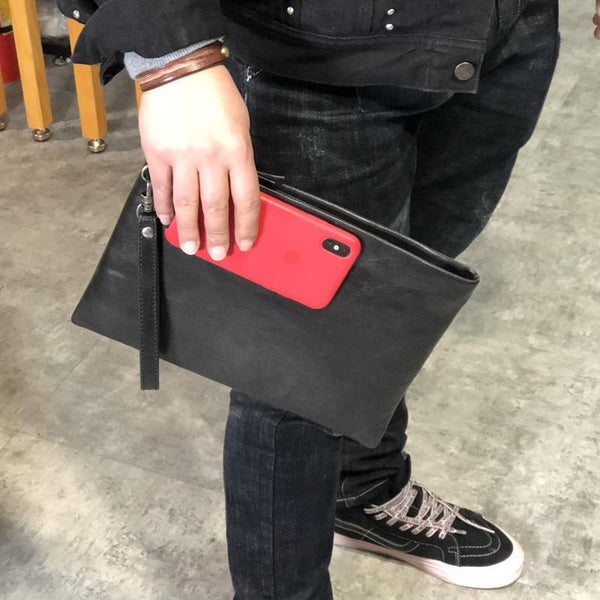 Fashion Business Black Large Leather Mens Long - Back View