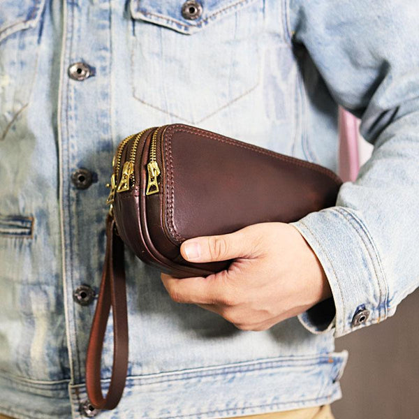 Vintage Leather Mens Clutch Cool Handmade Wallet - Back View