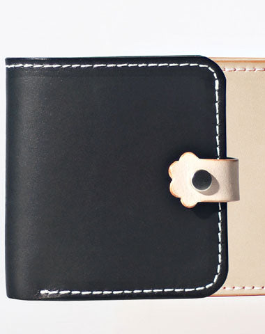 Handmade LEATHER Black Beige Womens Bifold Small Wallets Cute Leather Small Wallet FOR Women