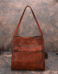 Best Brown Leather Womens Square Totes Handbag - Open View