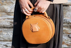 Handmade handbag round purse leather crossbody bag purse shoulder bag for women - EverHandmade
