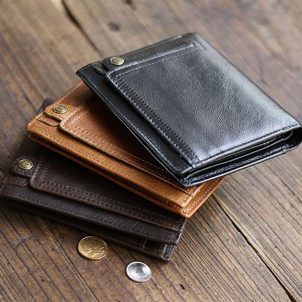 Casual Brown Leather Mens billfold Wallet Trifold SMall Wallet Black Front Pocke ZOY0139049