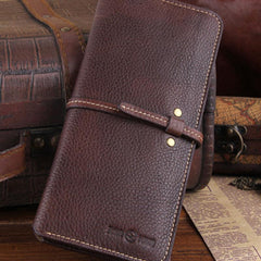 Genuine Leather Mens Cool Slim Long billfold Leather Wallet Men Small Wallets Bifold for Men