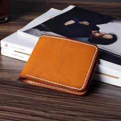 Handmade Leather Mens Cool Slim Leather Small Wallet Men Bifold billfold Wallet for Men