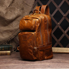 Cool Leather Mens 15 inches Computer Backpack Travel Backpacks Brown Weekender Bag Travel Bag for Men