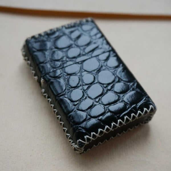 Cool Handmade Black Leather Mens Classic Zippo - Back View