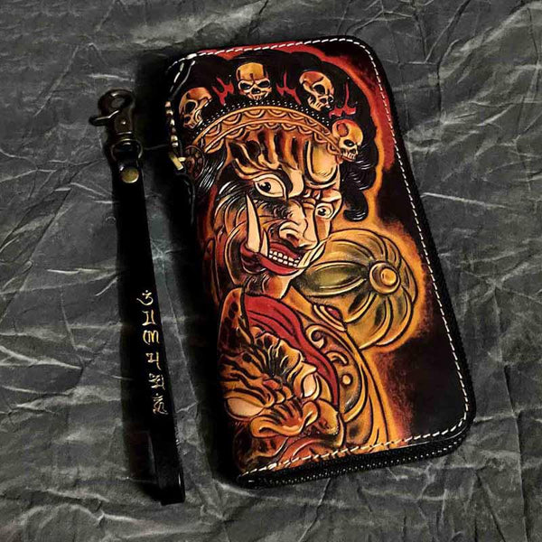 Badass Handmade Black Leather Men's Biker Long - Back View