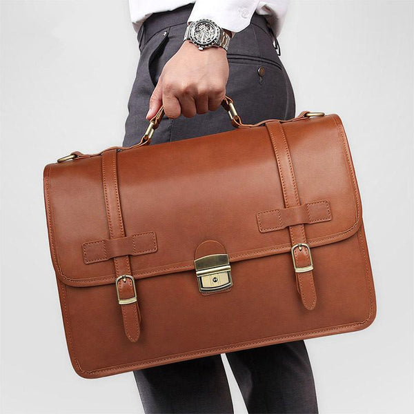 Top Brown Large Leather Mens Business 15 - Back View
