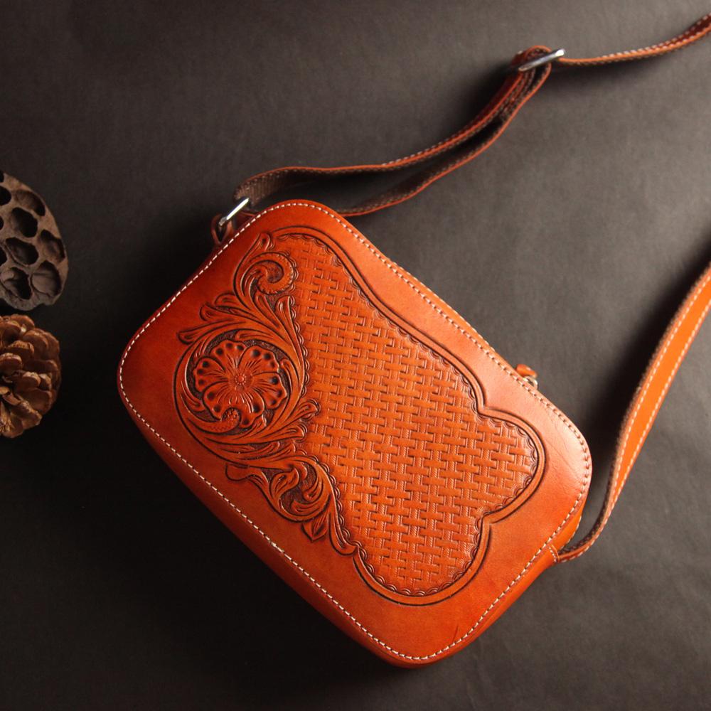 Cool Handmade Floral Tooled Leather Small Postman Bag Messenger Bag Courier Bag For Men