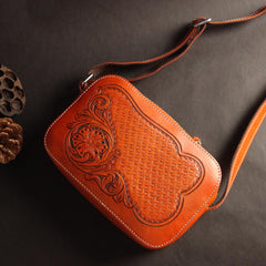 Cool Handmade Floral Tooled Leather Small Postman Bag Messenger Bag Courier Bag For Men