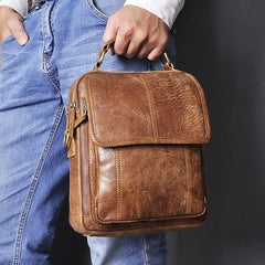 Brown LEATHER MENS Vertical SIDE BAG Small COURIER BAG Vertical Handbag MESSENGER BAG FOR MEN
