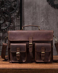 Cool Coffee Leather Mens Briefcase 14inch Laptop Bag Work Handbag Business Bag for Men